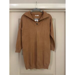 NEW Camel Long Sleeve Turtleneck Sweater Button Down Dress Small